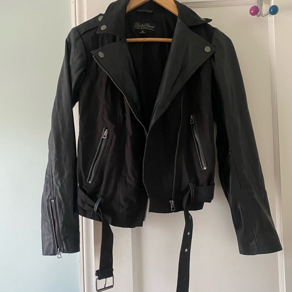Lucky Brand Faux Leather Mix Jacket with Belt
